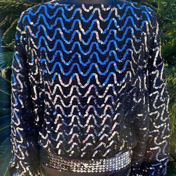 JEANETTE KASTENBERG 80's Blk Silver Sequin Blouse - Great Deal! - Picture 4 of 7